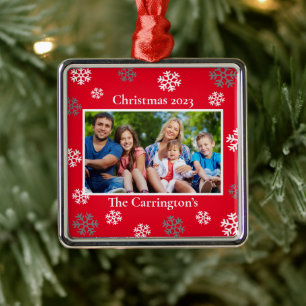 Christmas Photo Snowflakes Name Date Custom Metal Tree Decoration