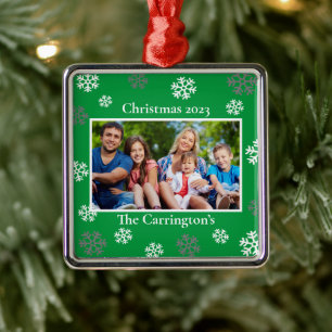 Christmas Photo Snowflakes Name Date Custom Metal  Tree Decoration