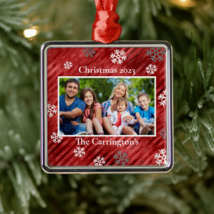 Christmas Photo Snowflakes Red Metallic Metal Orna Tree Decoration