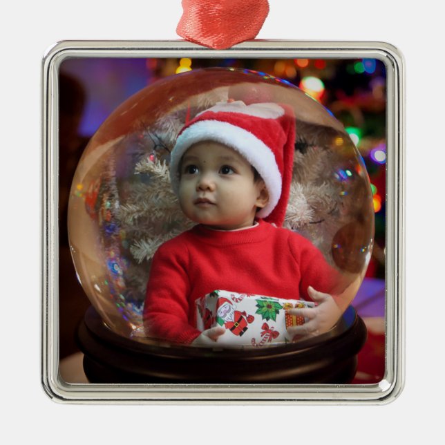 Christmas Photo Snowglobe Magical Holiday Lights Metal Tree Decoration (Front)