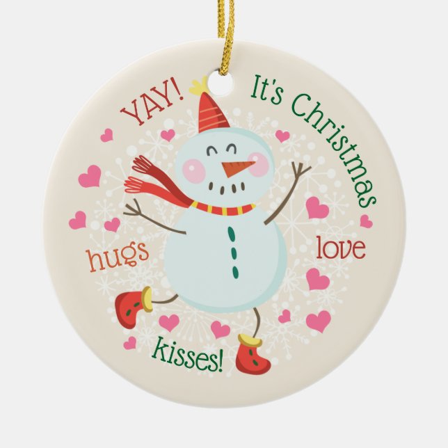Christmas Photo Snowman Ceramic Tree Decoration (Front)