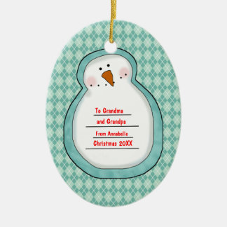 Christmas Photo Snowman Customisable Ceramic Tree Decoration