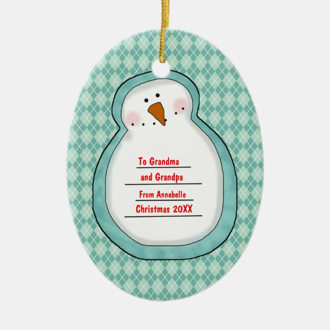 Christmas Photo Snowman Customisable Ceramic Tree Decoration (Front)