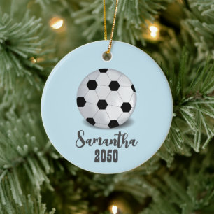 Christmas Photo Sports Simple Cute Soccer Ball Ceramic Tree Decoration