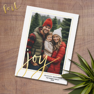 Christmas Photo Vertical - Script Gold JOY Plaid