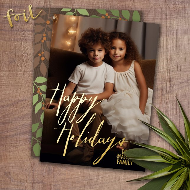 Christmas Photo Vertical - with Gold Happy (Photo Christmas Card with Gold Foil Accent - Modern Merry Christmas)