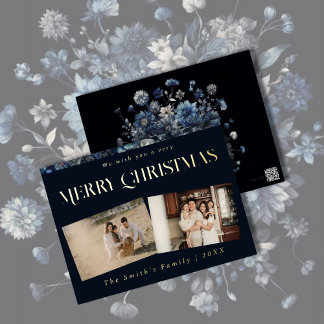 Christmas photo vintage retro floral foil holiday postcard