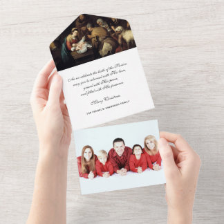 Christmas  Photo Virgin Mary Jesus Poinsettia  All In One Invitation