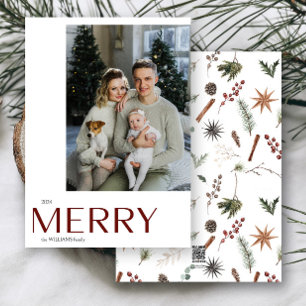 Christmas Photo Watercolor Botanical Floral Holiday Card