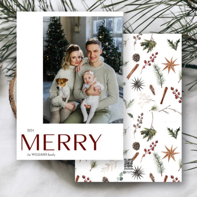 Christmas Photo Watercolor Botanical Floral Holiday Card (Creator Uploaded)