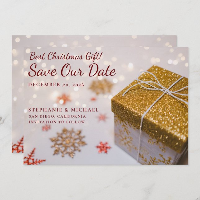 Christmas Photo Wedding Save The Date Card (Front/Back)