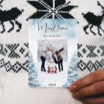 Christmas photo winter landscape holiday card<br><div class="desc">Watercolored winter forest as background.  Personalise and add your family name and a photo.  Merry Christmas written with a trendy handlettered style script. 
Back: add your message and names.</div>