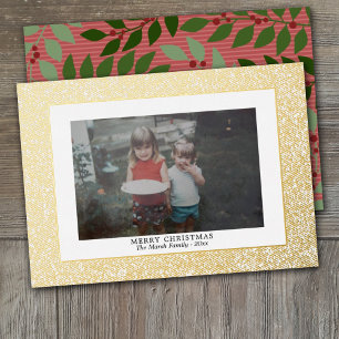 Christmas Photo with Textured Gold Border Rose