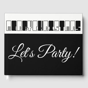 Christmas Piano Keys Typography Black and White Guest Book
