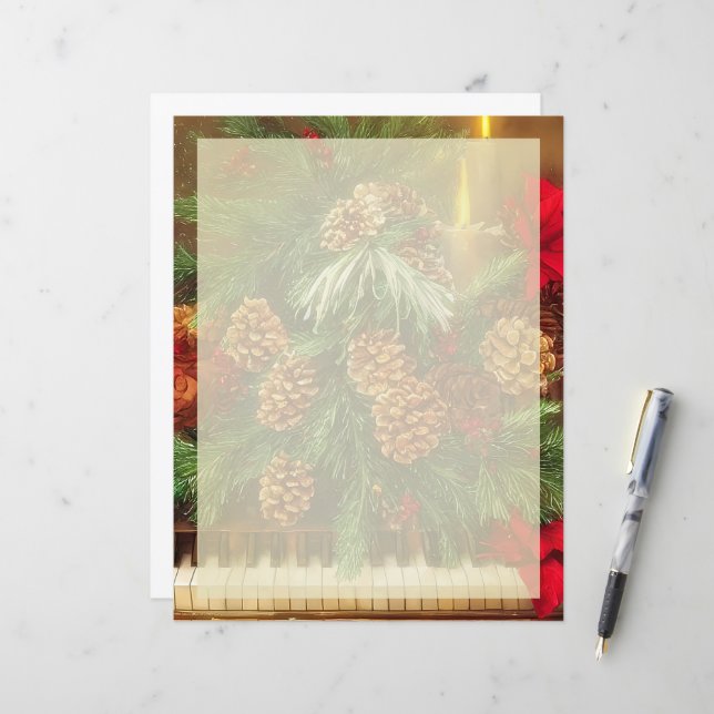 Christmas piano stationery paper (Front/Back In Situ)
