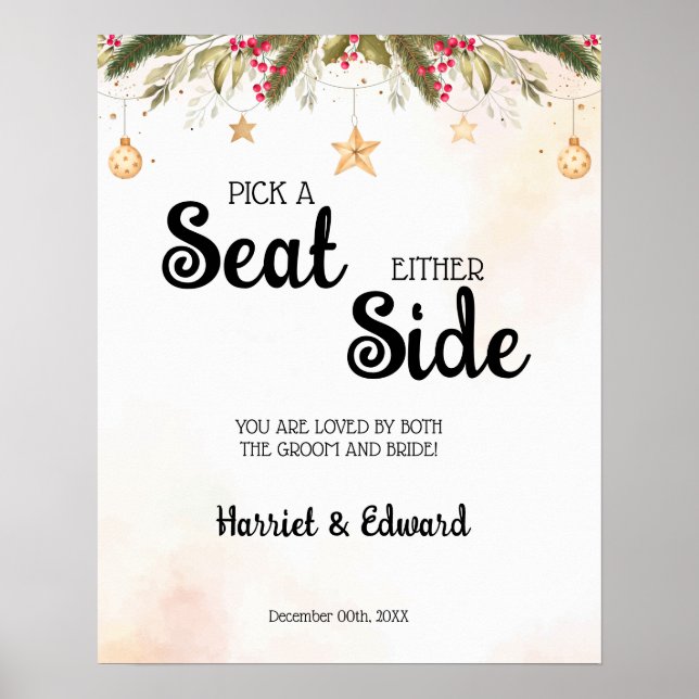 Christmas Pick a Seat Either Side Wedding Poster (Front)