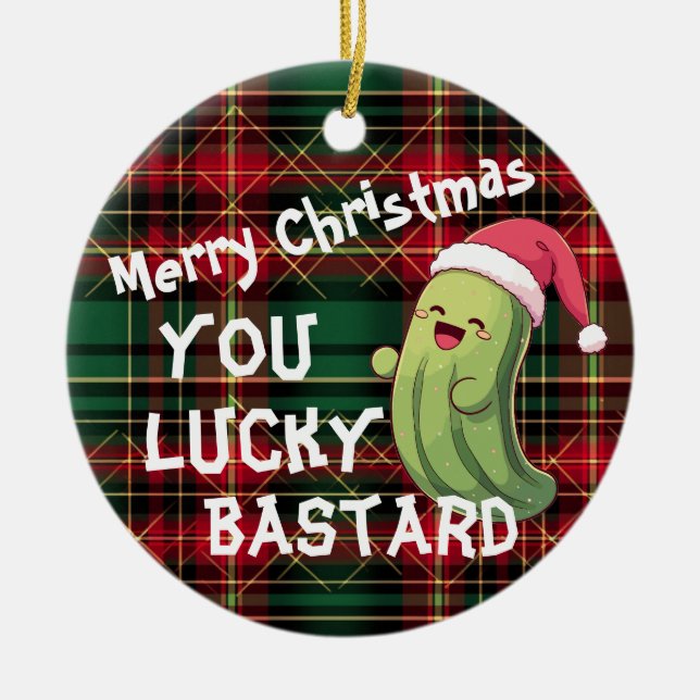 Christmas Pickle Lucky Bastard Ceramic Tree Decoration (Front)