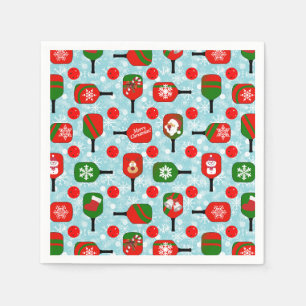 Christmas Pickleball Red Green Blue Snowflakes Napkin