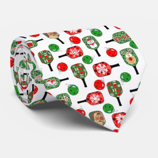 Christmas Pickleball Red & Green Paddles Balls Fun Tie