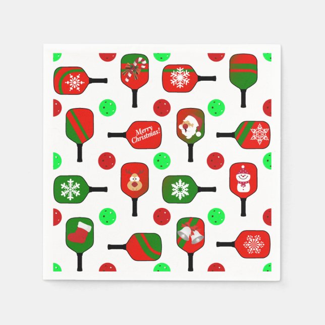 Christmas Pickleball Red Green Paddles Balls X-Mas Napkin (Front)