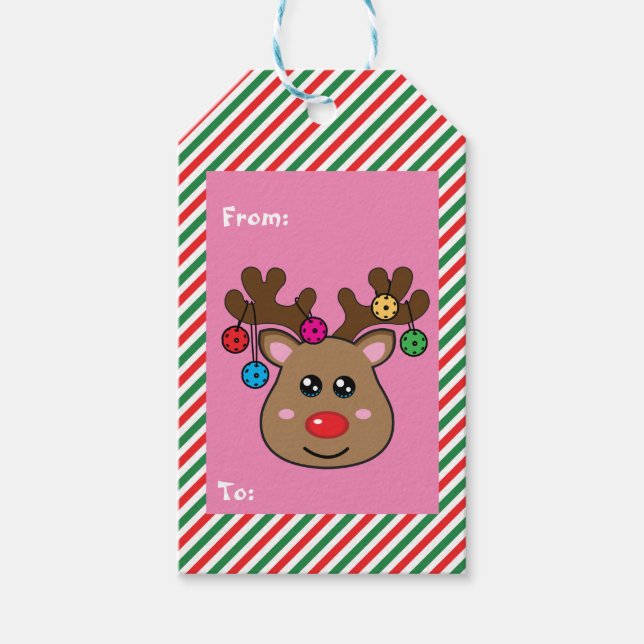 Christmas Pickleball reindeer Gift Tags (Front)