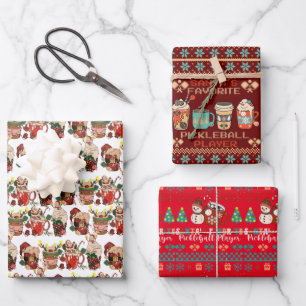 Christmas Pickleball   Retro Hot Coco Ugly Sweater Wrapping Paper Sheet