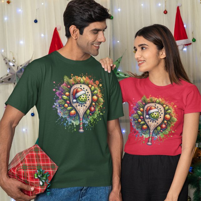 Christmas Pickleball Santa Hat Pine Holly Leaves T-Shirt (Creator Uploaded)