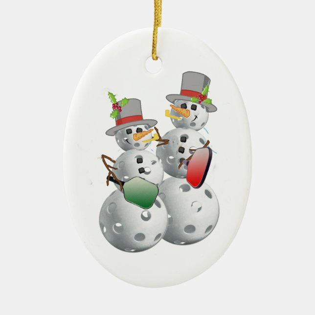 Christmas Pickleball Snowmen Ceramic Tree Decoration (Front)