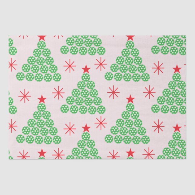 Christmas Pickleball Tree with stars Pattern Tissue Paper (Front)