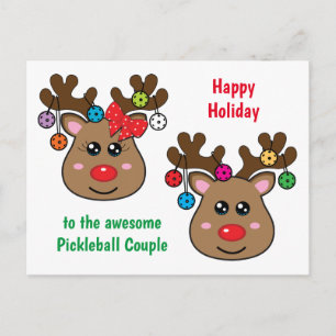 Christmas pickleball with Reindeers, custom text Postcard