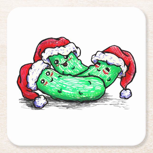 Christmas Pickles Square Paper Coaster (Front)