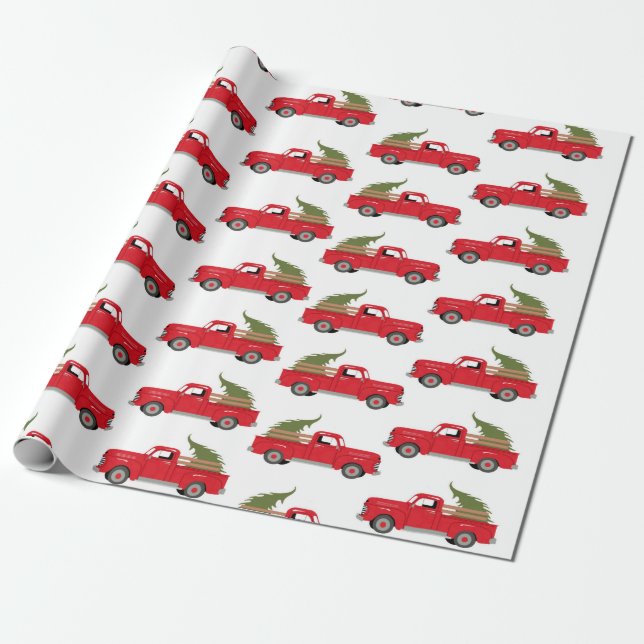 Christmas pickup truck pattern wrapping paper (Unrolled)