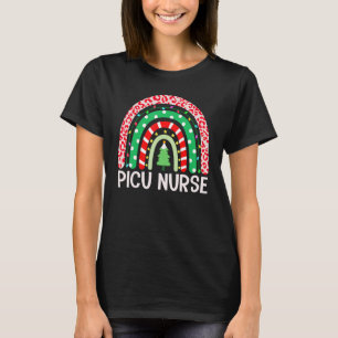 Christmas PICU Nurse Leopard Rainbow Nurse Christm T-Shirt