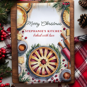 Christmas Pie Baking Scene Personalised Tea Towel