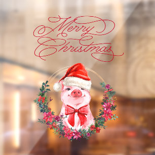 Christmas Pig Cute Fun White Red Merry Christmas