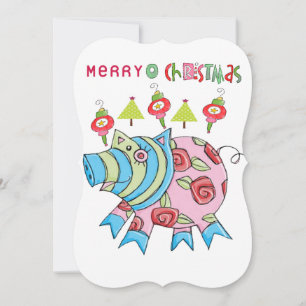 Christmas Pig Happy Holiday Flat Greeting Card