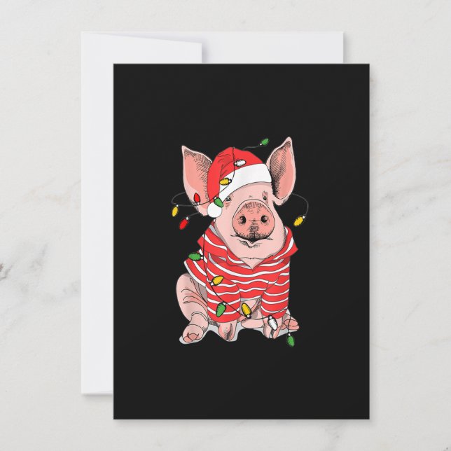 Christmas Pig lights Santa Hat Gifts For Boys Men  Invitation (Front)