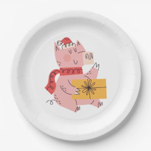 Christmas pig paper plate