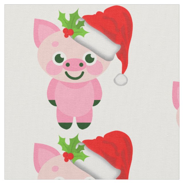 christmas pig santa claus fabric (Close Up)