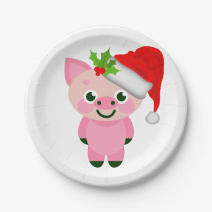 christmas pig santa claus paper plate