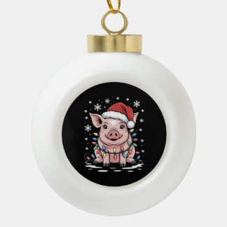 Christmas Pig Santa Hat Lights Snowflake Xmas Ceramic Ball Christmas Ornament