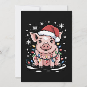 Christmas Pig Santa Hat Lights Snowflake Xmas Invitation