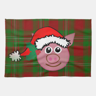 christmas pig tea towel