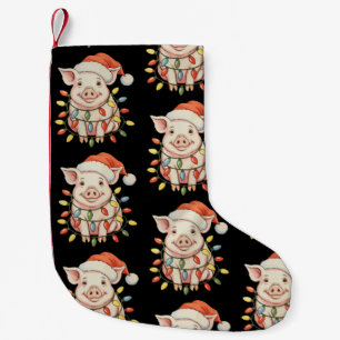 Christmas Pig Xmas Lights Santa Hay Holiday Season Small Christmas Stocking