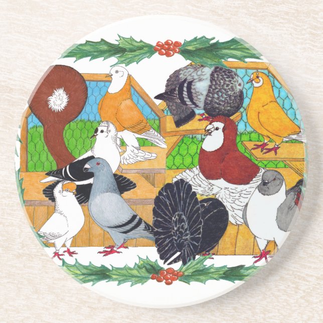Christmas Pigeons Coaster (Front)
