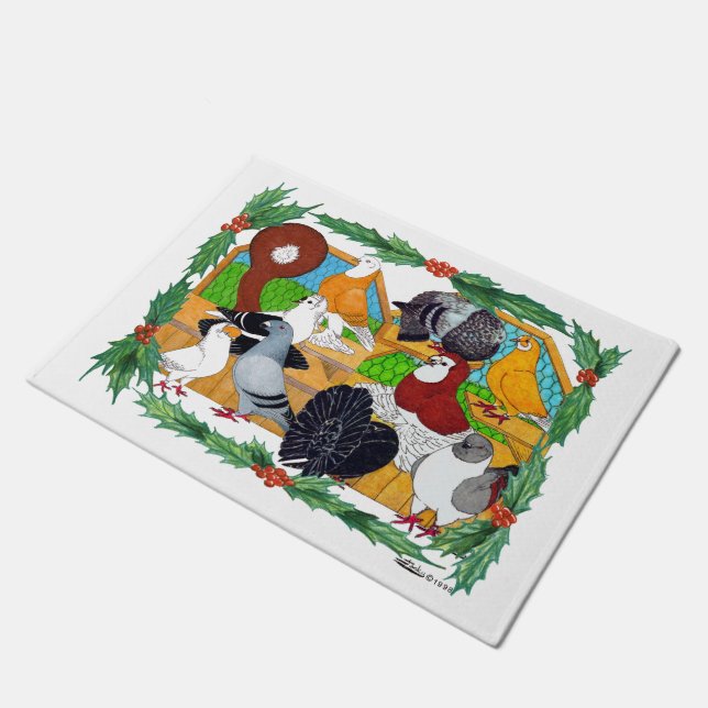 Christmas Pigeons Doormat (Angled)