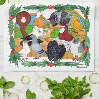 Christmas Pigeons Tea Towel