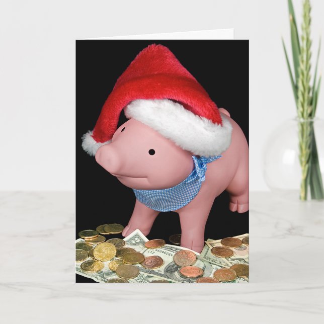 Christmas Piggy Bank On Money  Card (Front)