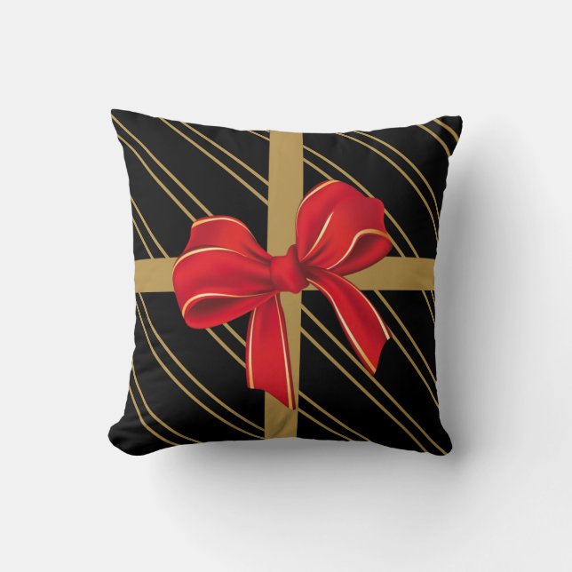 Christmas Pillow, modern gift wrap w/ bow Cushion (Front)