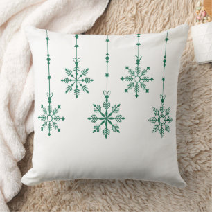 Christmas Pillow with Hanging Green Snowflakes & H
